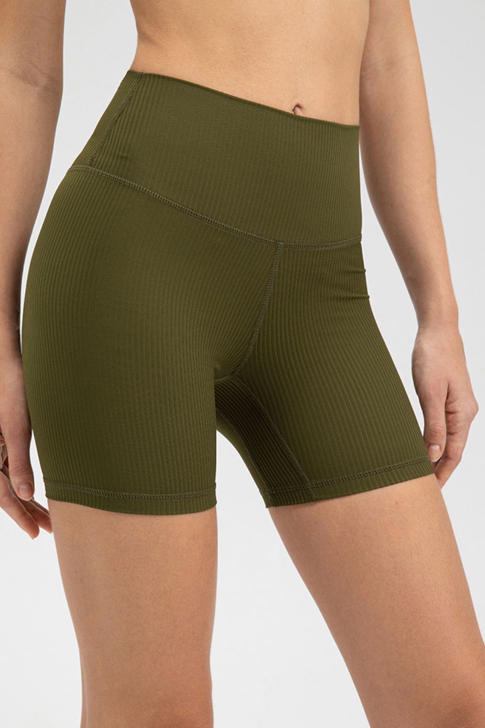 Barevici Pulse wideband shorts women’s slim fit wide waistband sports shorts in Army Green.