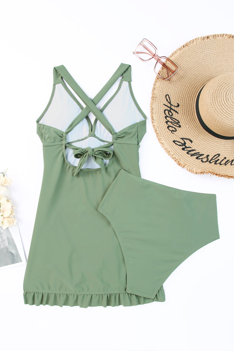Barevici tie back sleeveless swim dress set women's minimalist two piece swimwear (product back)