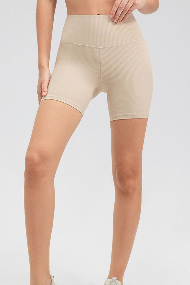 Barevici Pulse wideband shorts women’s slim fit wide waistband sports shorts in Tan.