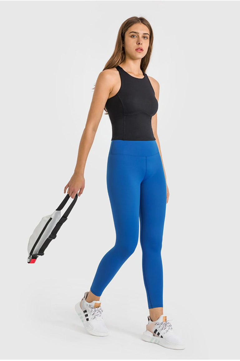 Barevici Millennia high waist yoga leggings women’s ankle length sculpting active tights in Peacock Blue.