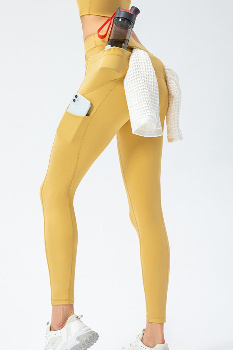 Barevici Trace pocket leggings women’s full size high waist long sports tights with side pockets in Gold