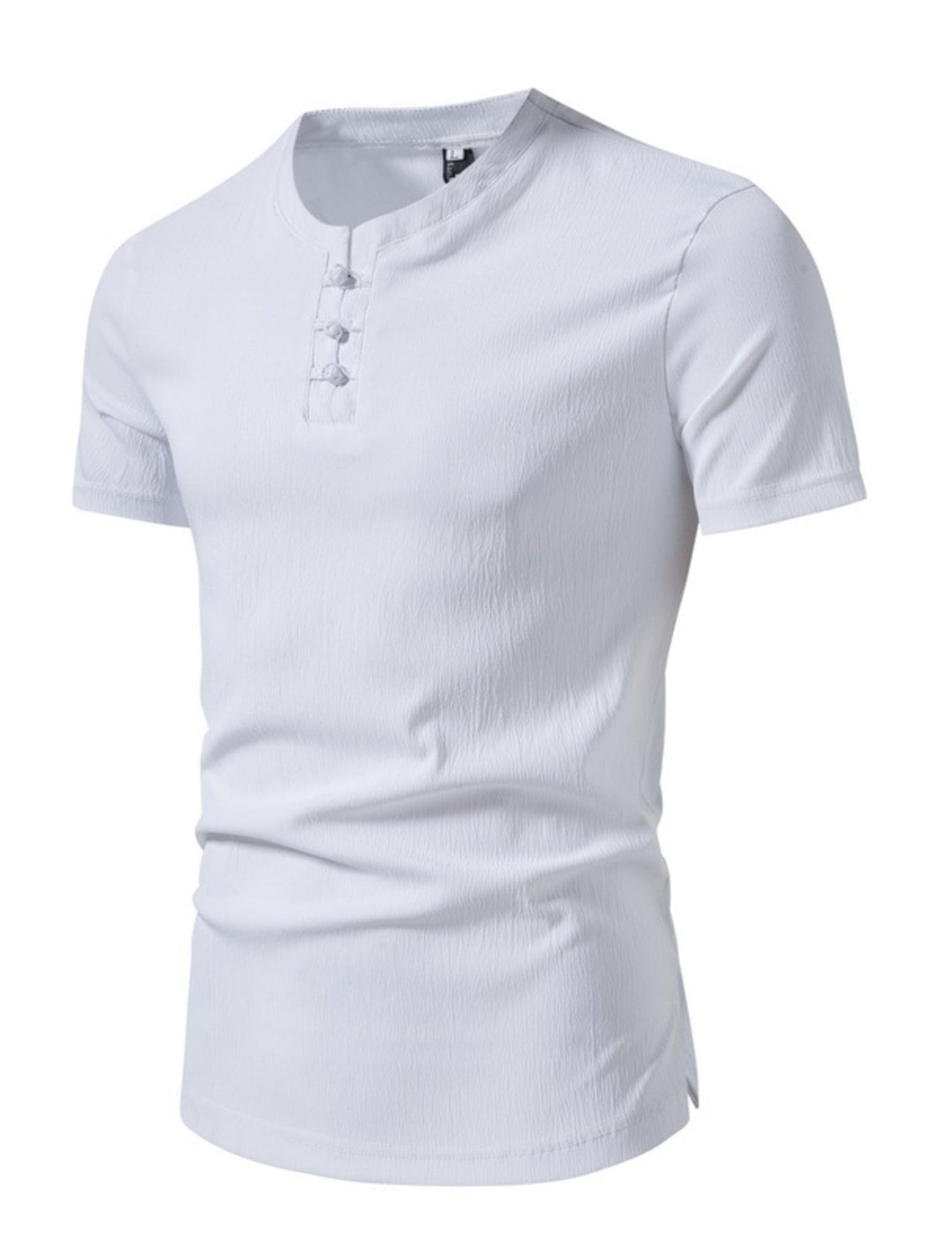 Barevici Harbor textured Henley tee men’s minimalist button detail t shirt white