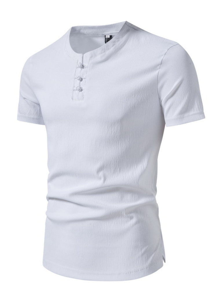 Barevici Harbor textured Henley tee men’s minimalist button detail t shirt white
