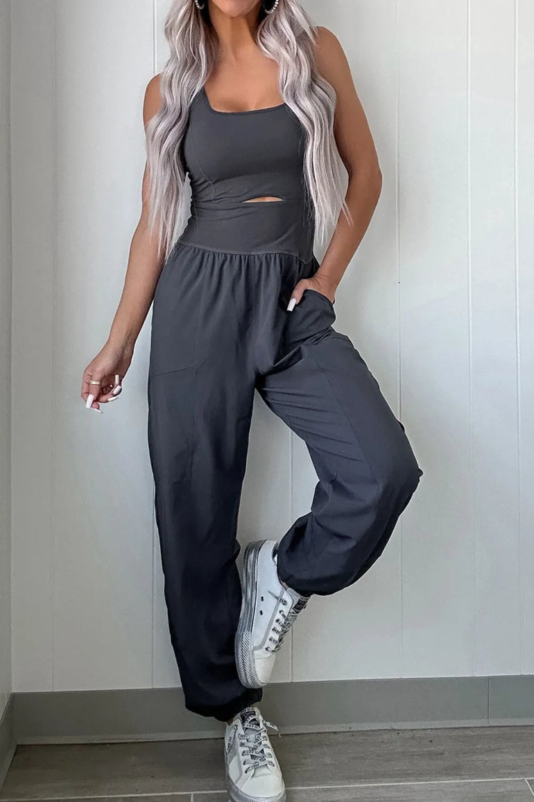 Barevici Halo cutout active jumpsuit women’s square neck wide strap sculpting one piece