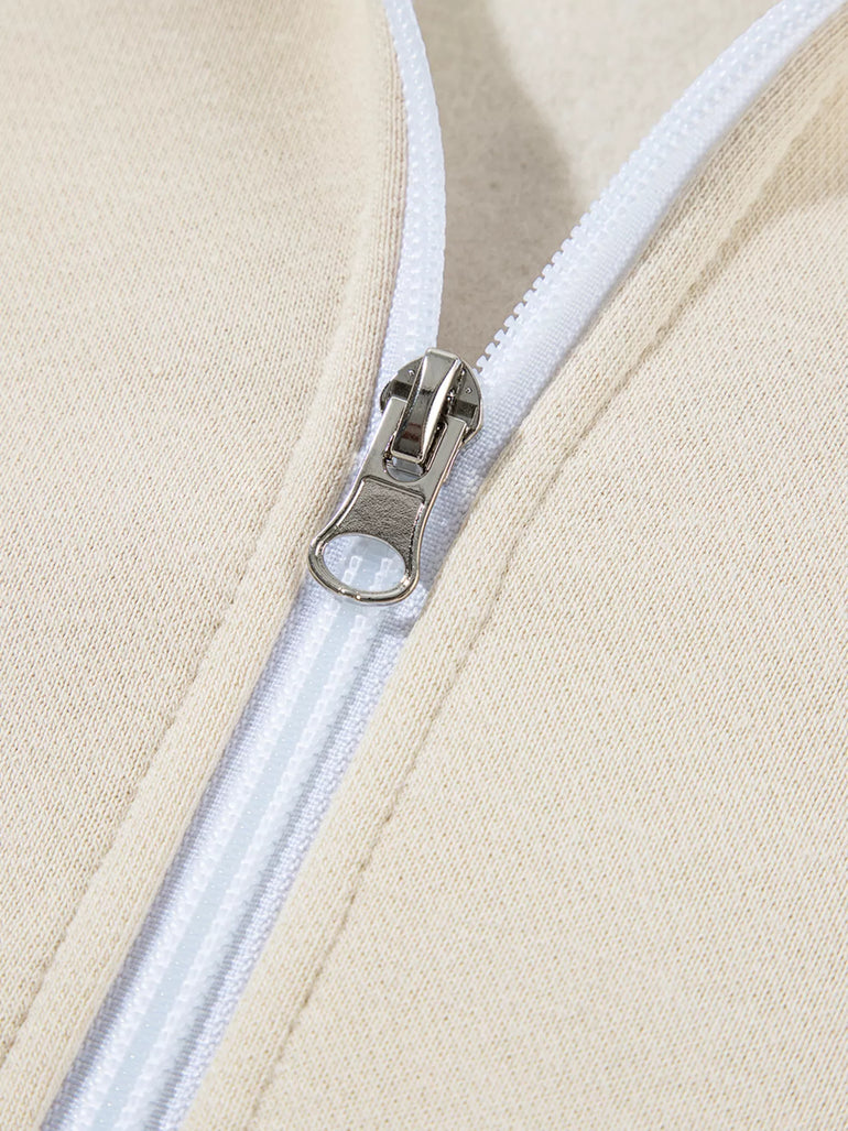 Barevici Motion zip track set women’s drop shoulder jacket and drawstring pants active co ord in beige, material close up