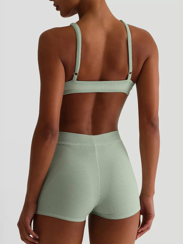 Barevici seamless bra high waist shorts active set women's sculpting athleisure outfit (back)
