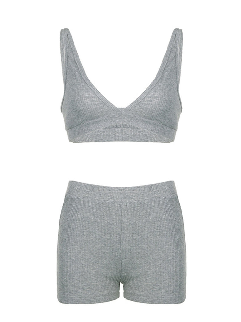 Barevici ribbed, Top, Shorts  hoodie set women’s three piece lounge co ord vest shorts and hoodie, vest and shorts view