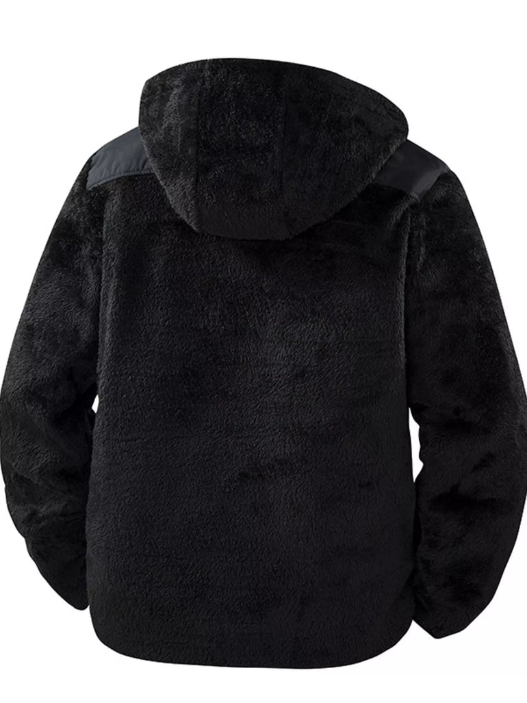 Barevici Summit fleece hooded jacket men’s minimalist zip up layer black back view