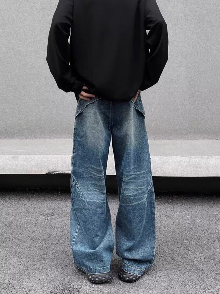 Barevici Ridge wide leg jeans men’s plus size washed denim back view