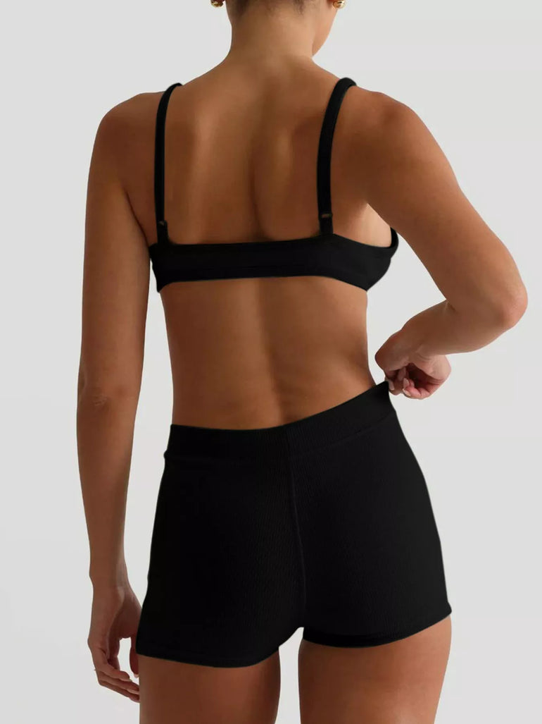 Barevici seamless bra high waist shorts active set women's sculpting athleisure outfit (back, black)
