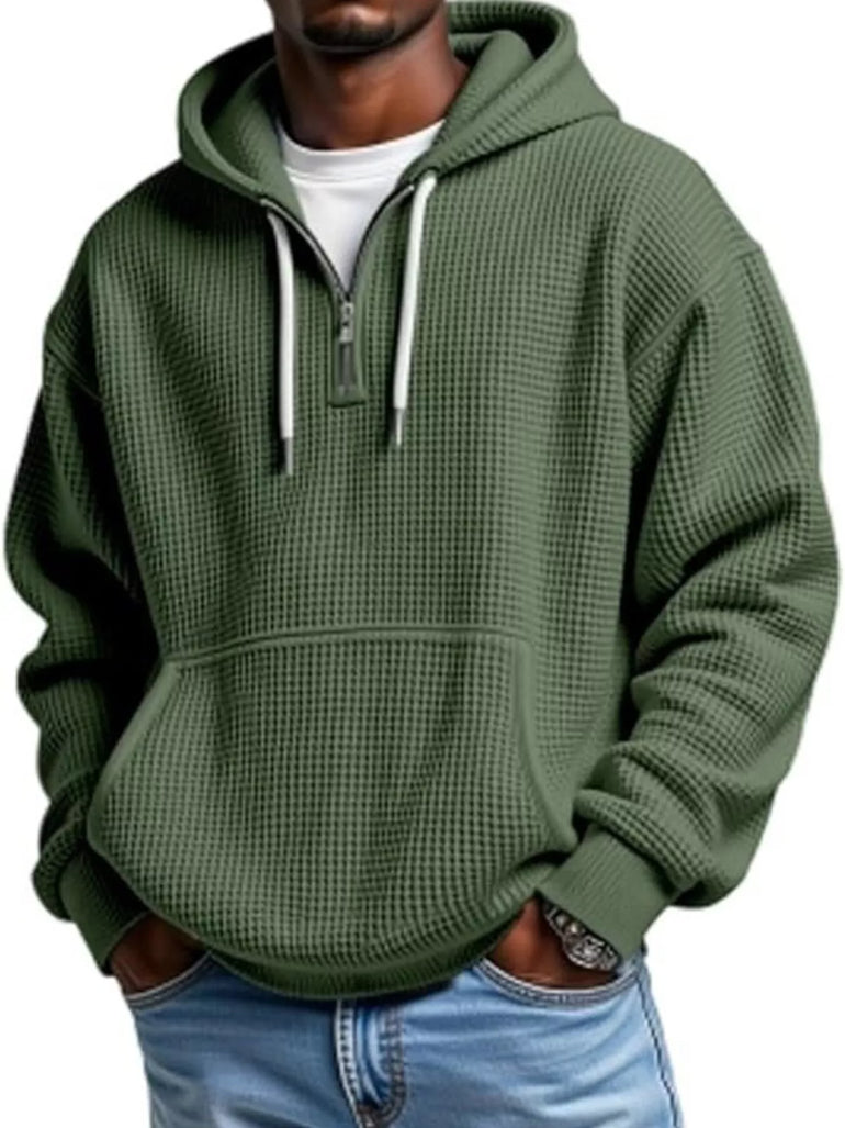 Barevici Loft waffle quarter zip hoodie men’s plus size textured hooded sweatshirt