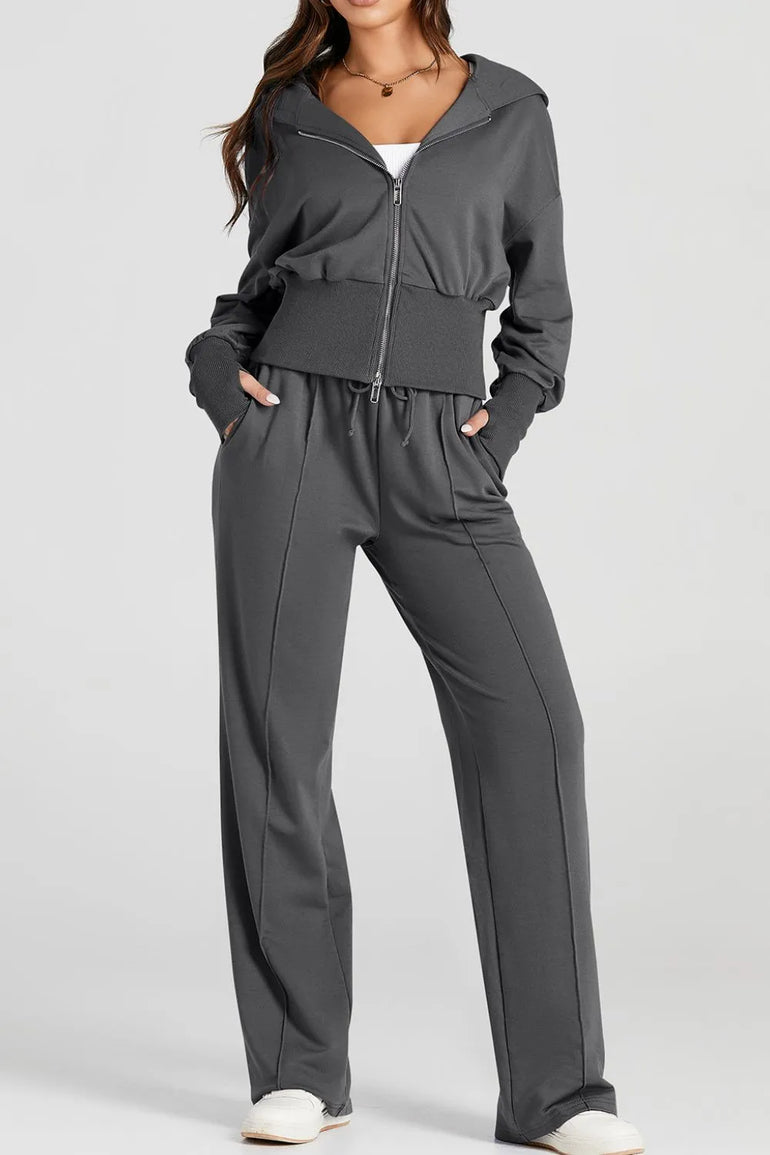 Barevici Vector zip hoodie set women’s zip up hoodie and drawstring pants minimalist active co ord in dark gray