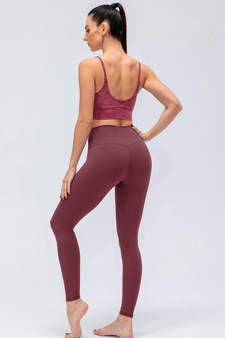 Barevici Axis wideband leggings women’s slim fit high waist active tights in Burgandy. back view
