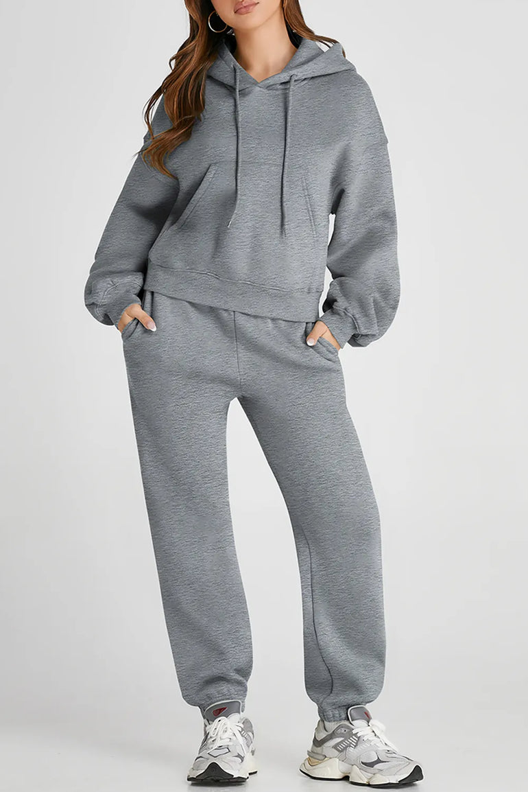 Barevici Transit hooded set women’s dropped shoulder hoodie and drawstring pants active co ord in gray